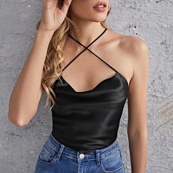 Chic Nation Tops - Criss cross black tank top